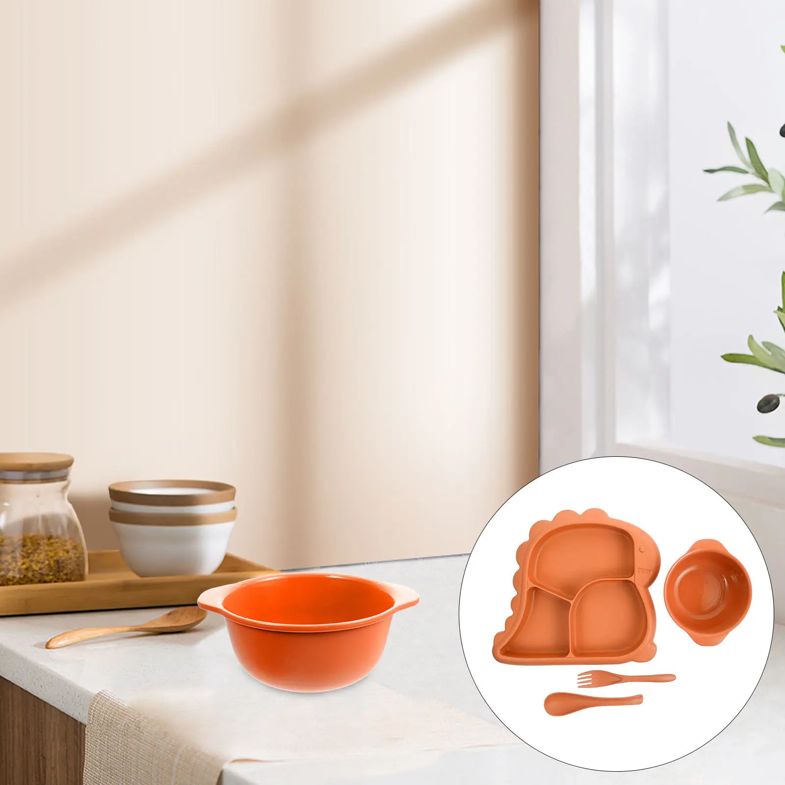 1セット幼児用恐竜分割プレートキッズサービングセット丈夫な子供用食器スプーンフォーク付きかわいい給餌プレート