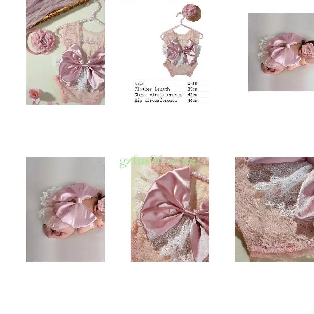 

D5QF 1 SET MANTANT PHOTE PORPS Soft Bownot Romper и соответствующая повязка на голову для новорожденных