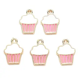 10pcs Enamel Pink White Cute Charms Carrot Cupcake Ice-cream Alloy Pendants for Earrings DIY Jewelry Making Accessories