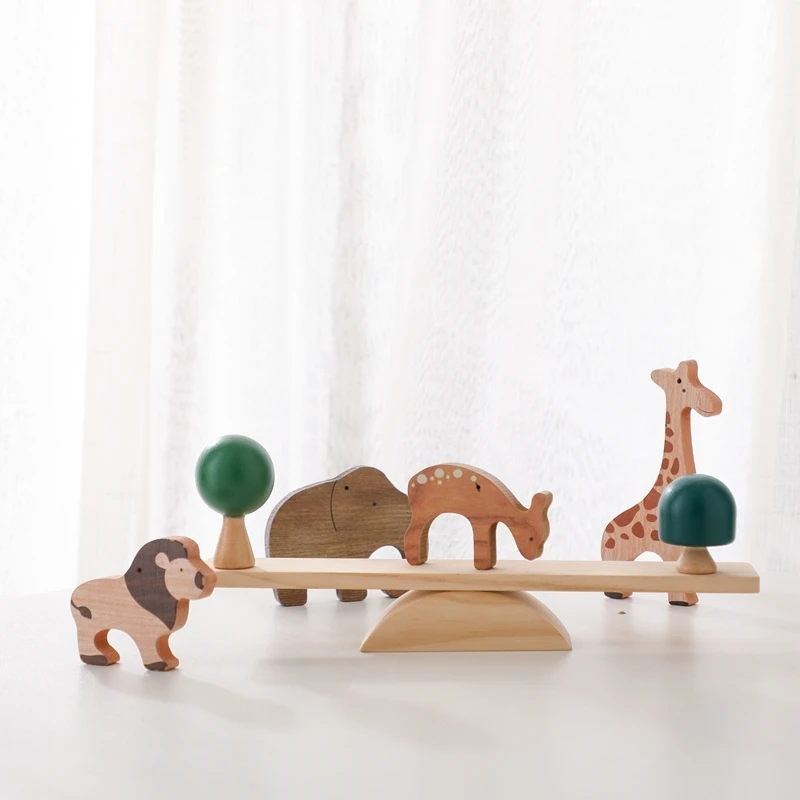 Wooden Montessori Animal Balance Blocks Toy for Children Board Dinosaur Early Educational Learning Stacking Games