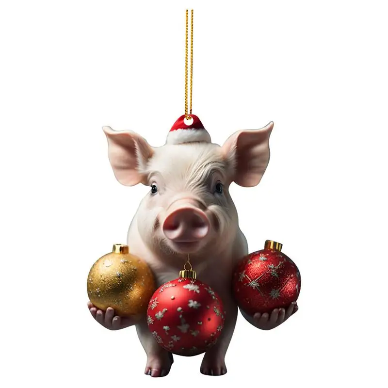 Farm Animal Ornaments For Tree 2D Animal Theme Christmas Ornaments Colored Balls Pattern Front Door Decorations For Backpack