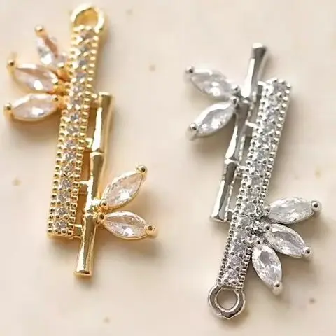 

2 шт. 28x17,2 мм, медное настоящее золото, циркон, китайский стиль, подвески в виде листьев и бамбука для DIY, ювелирные аксессуары ручной работы