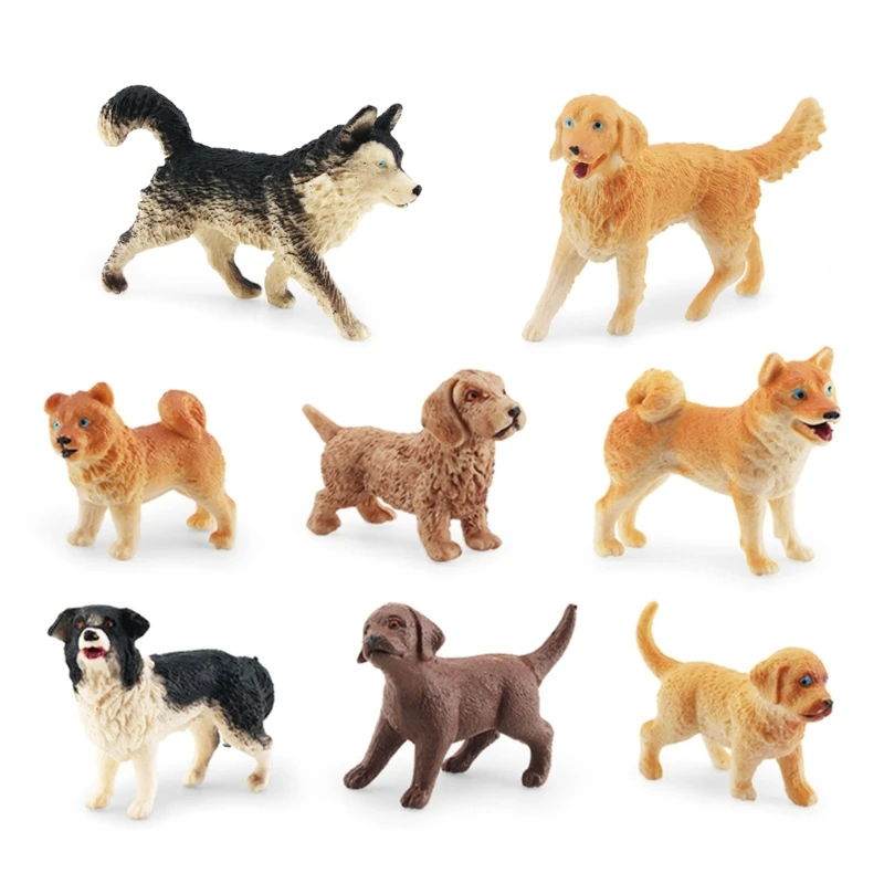 8PCS Mini Dog Figurines Toy Set, Realistic Plastic Puppy Figures Playset, Hand Painted Miniature Dog Animal Dropsale