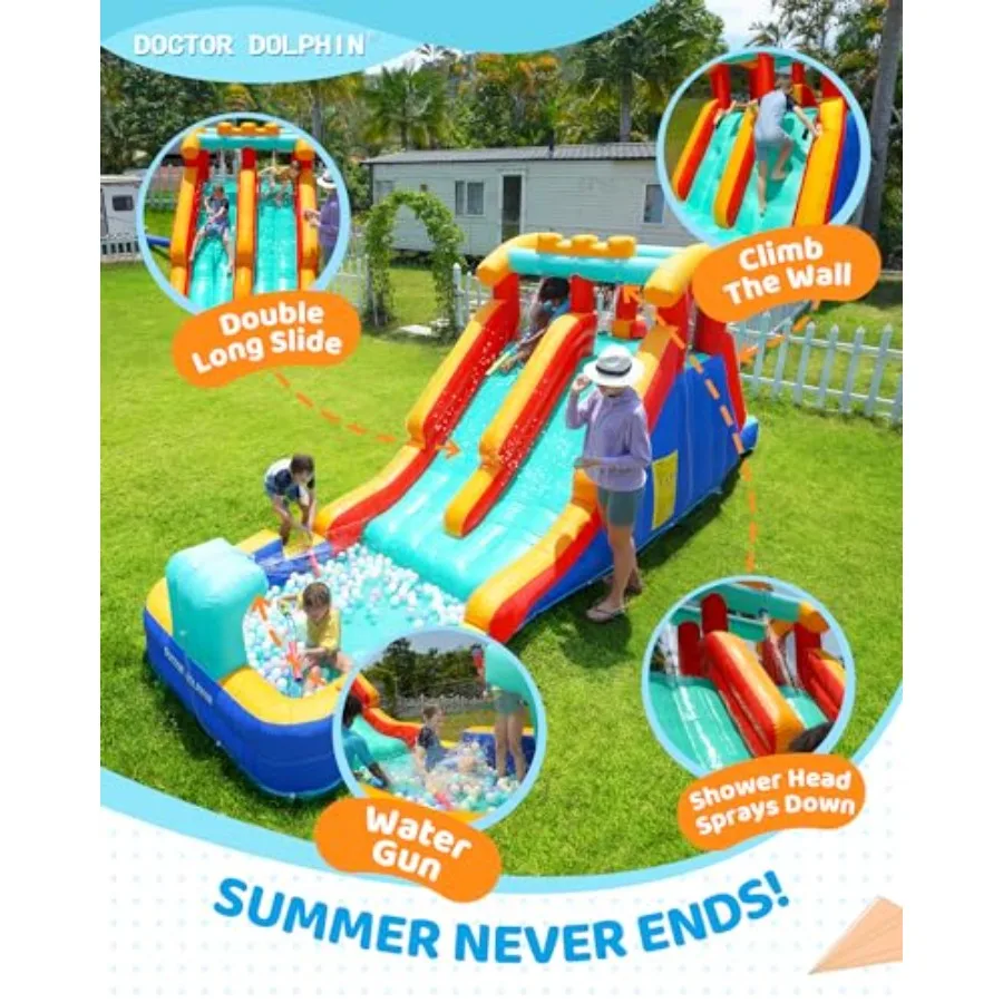 大型裏庭用ウォータースライダー付きバウンスハウスインフレータブルウォータースライド、インフレータブルウォーターパーク用ダブルスライダー