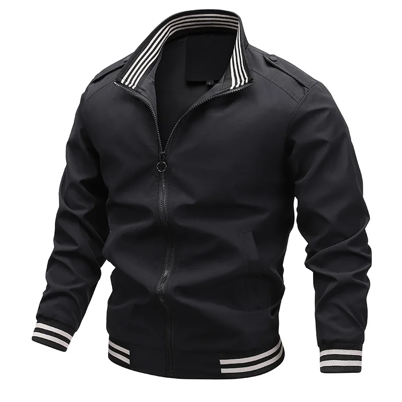 Men's Spring Autumn Turtleneck Solid Striped Zipper Pockets Long Sleeve Jacket Cardigan Coats Fashion Casual Vintage Tops