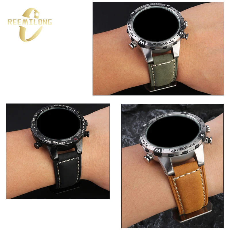 สายนาฬิกาหนังวัวแบบสายรัด24*16มม. สายนาฬิกาข้อมือวินเทจลายสีดำสีน้ำเงินสีน้ำตาลเข้มสีกากีสีน้ำตาลเข้มสำหรับ T2N720 T2N721 Timex