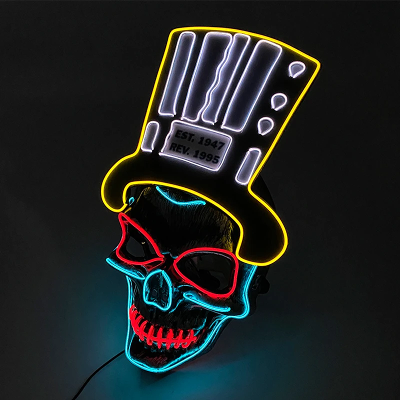 Halloween incandescente maschera spaventosa LED Neon Skull Mask con cappello Light Up Horror ghost house Mask mago teschio terrore carnevale puntelli