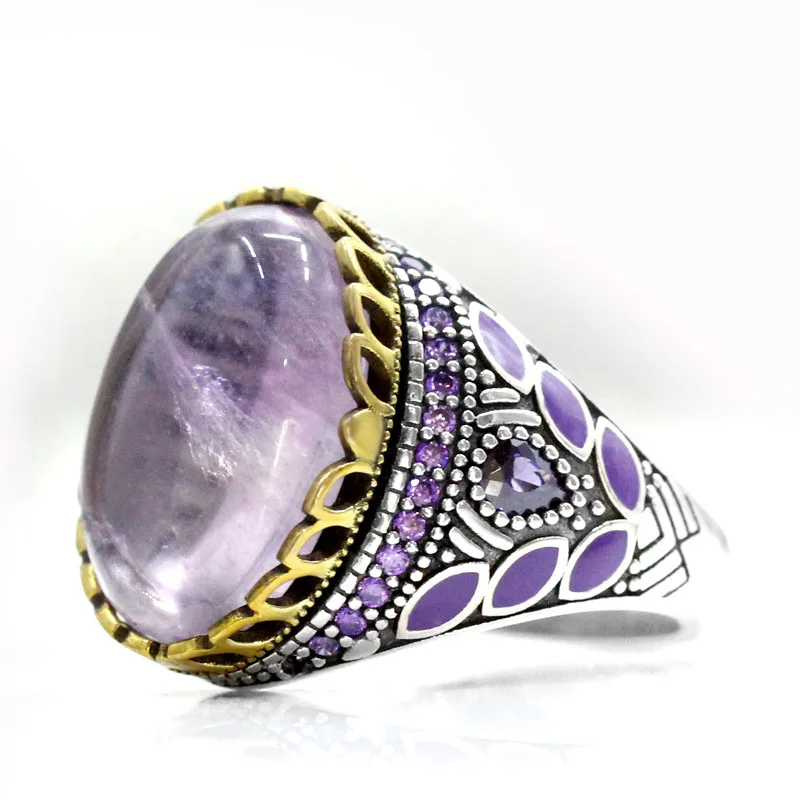 

S925 Sterling Silver Purple Fluorite Luxury Men's and Women's Türkiye Handmade Ring Gift Luxury Religious Muslim Islamic Jewelry