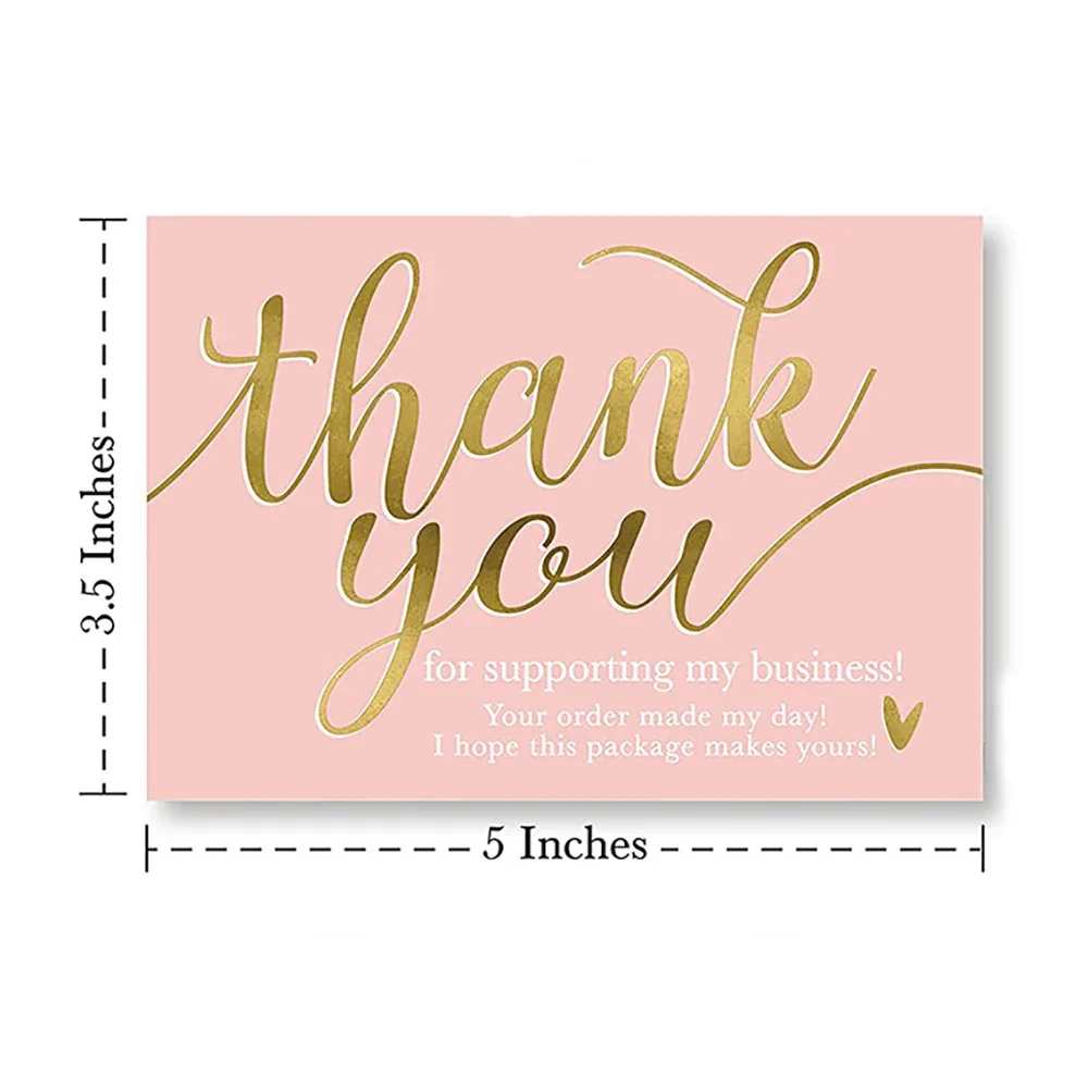 50pcs Pink Thank You for Supporting Thanks Greeting Card My Small Business Card Appreciation Gift Message Card Writable 5*9cm