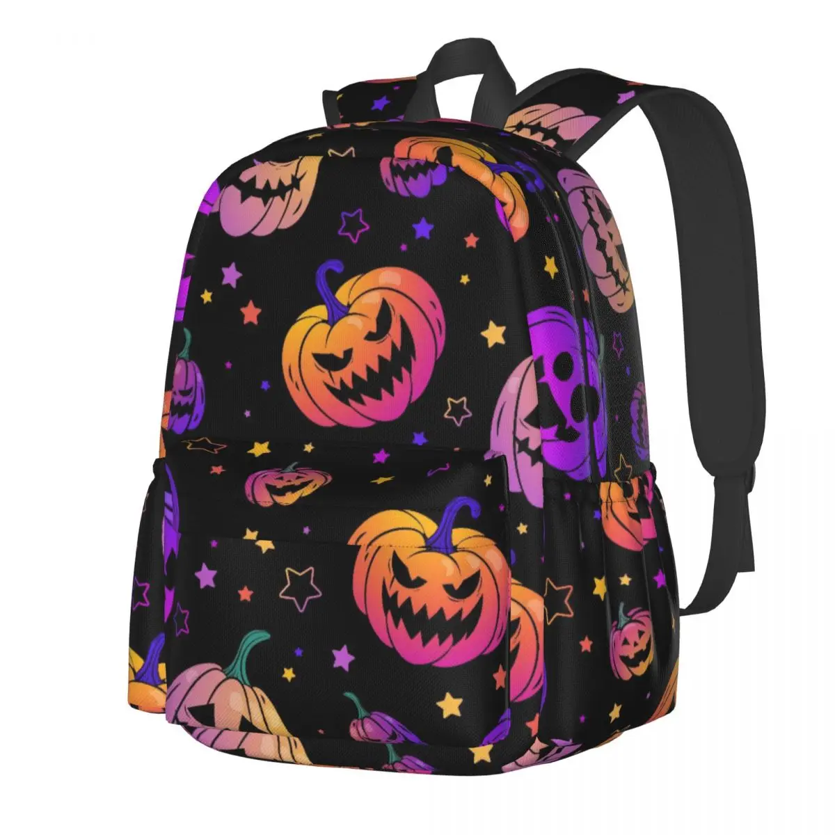Pumpkin & Stars Pattern Halloween Large Capacity Student Backpack Casual Fashion School Bag Bookbag Travel Rucksack
