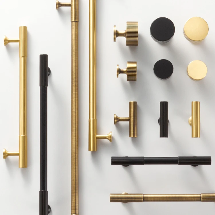 Solid Brass Art Deco Style Vertical Lines Linear Kitchen Cabinet Knobs Gold Silver Bronze Black Color Drawer Handle