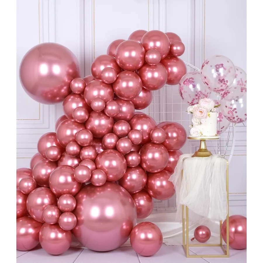 100 pièces ballons rose métallisé différentes tailles 18 12 10 5 pouces Chrome Latex brillant ballons à hélium décoration de fête pour anniversaire
