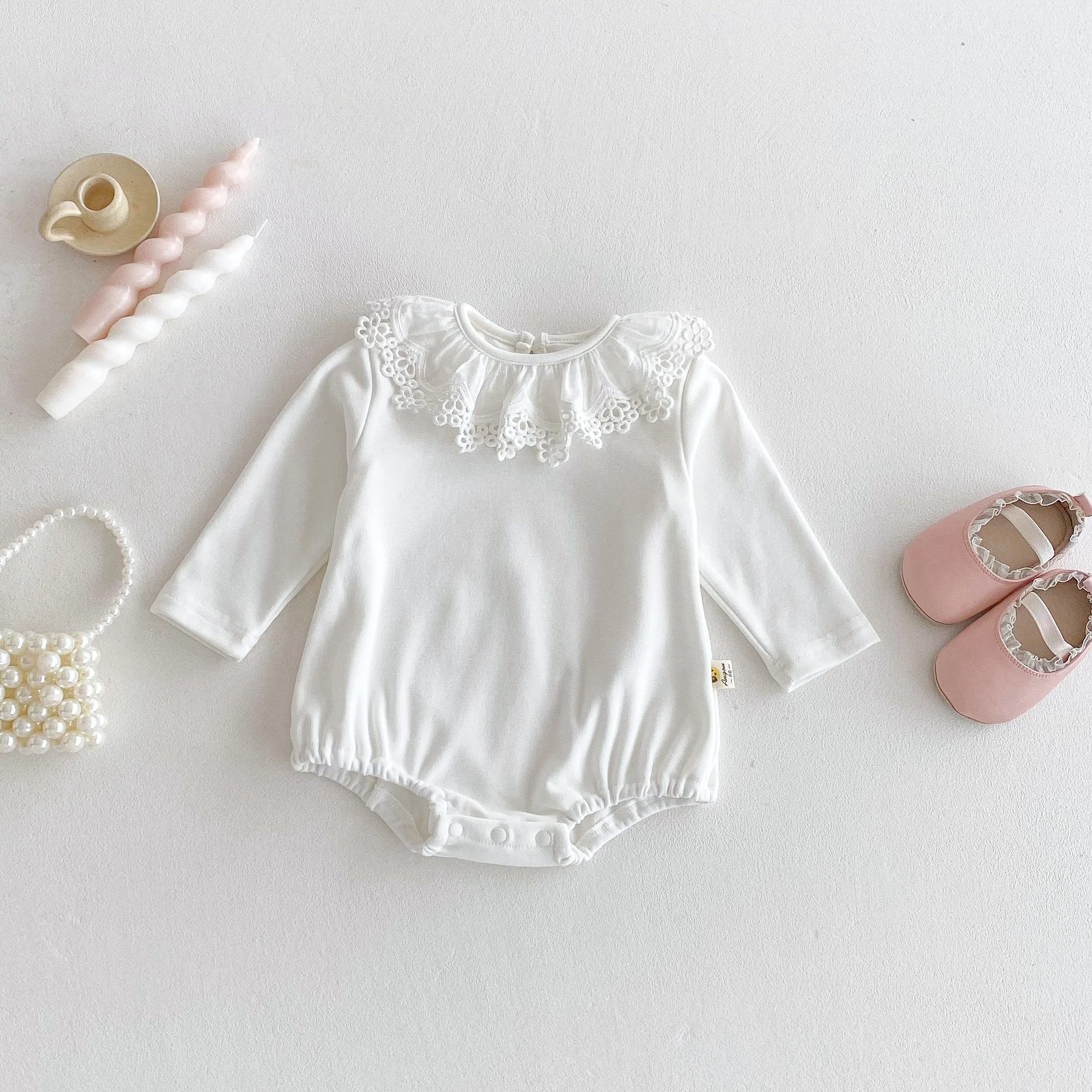 Long-Sleeve baby Onesie with Ruffled Collar, Spring and Autumn Style for Newborn Girls, Triangle Bodysuit
