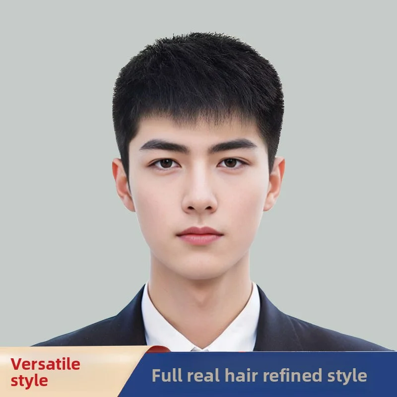 باروكة رجالية آسيوية قصيرة شعر بشري واقعي وطبيعي قابل للتنفس باروكات متوسطة الحجم للذكور تزيد بسرعة حجم الشعر 2 أنماط