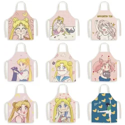 Anime Cartoon Sailor Moon Kawaii  Female Linen Parent-child Sleeveless Apron Kitchen Cooking Cloth Art Adult Children Overcoat