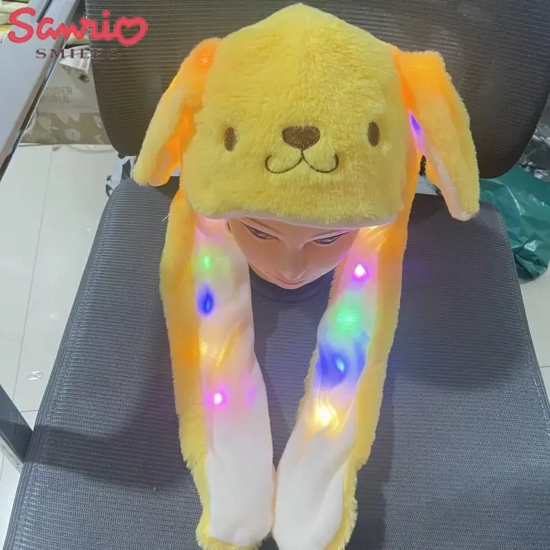 Sanrios anime kuromi chapéu luminoso de pelúcia cinnamoroll minha melodia olá kitty chapéu de inverno dos desenhos animados com orelhas móveis bonito presente das meninas