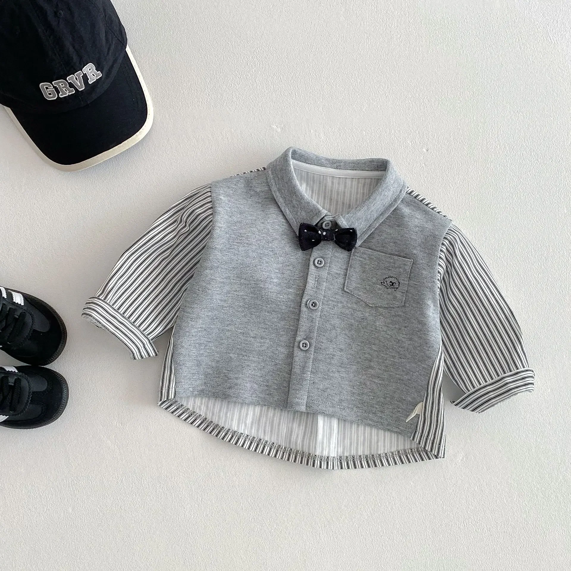 Children's striped shirt 2025 new spring 0-5 year old boys clothes British fashion spring baby tops