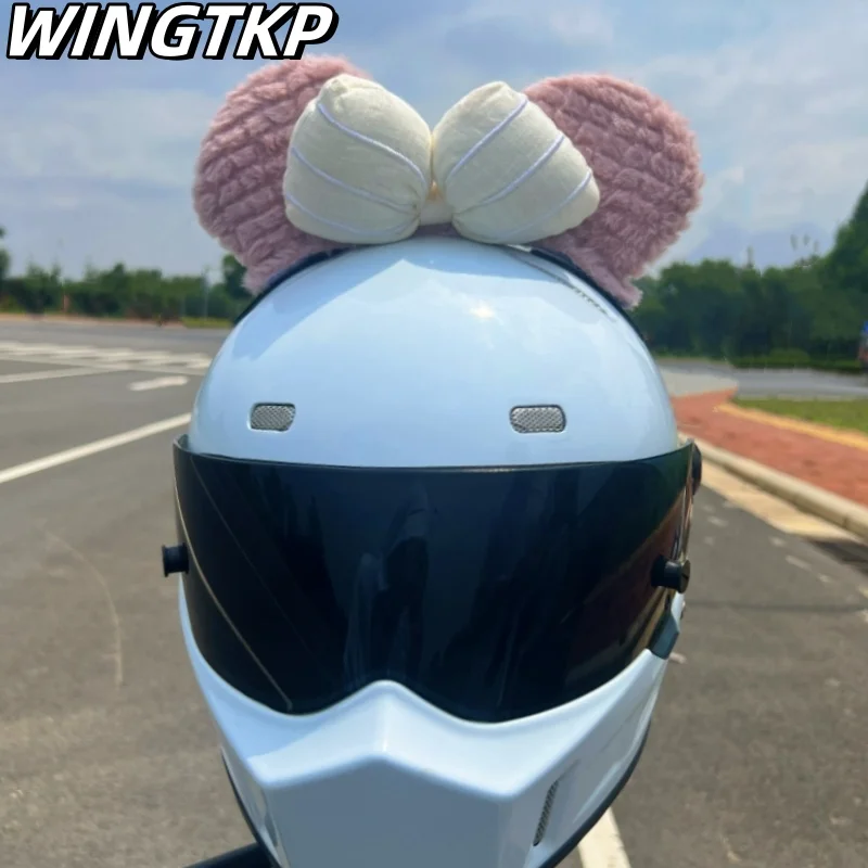 WINGTKP Motorcycle Helmet Decoration Cute Bow Ear Dafei Helmet Decoration Personalized Fashion Eye-Catching Helmet Decoration