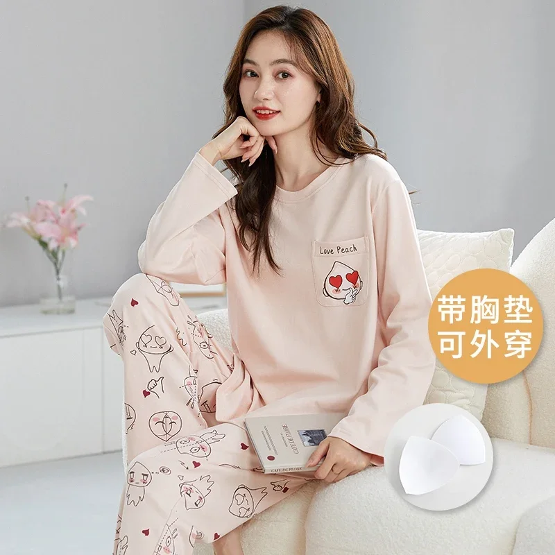 

Осень 2024, хлопковые пижамные комплекты с длинными рукавами и принтом для женщин, корейская милая одежда для сна, костюм, пижама Mujer, домашняя одежда, домашняя одежда