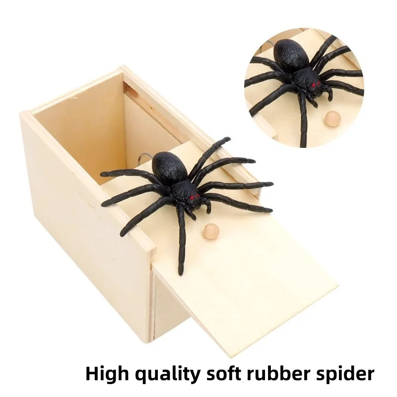 트릭 스파이더 재미있는 무서운 상자 할로윈 재미있는 고무 거미 수제 나무 상자 깜짝 친구 장난감
