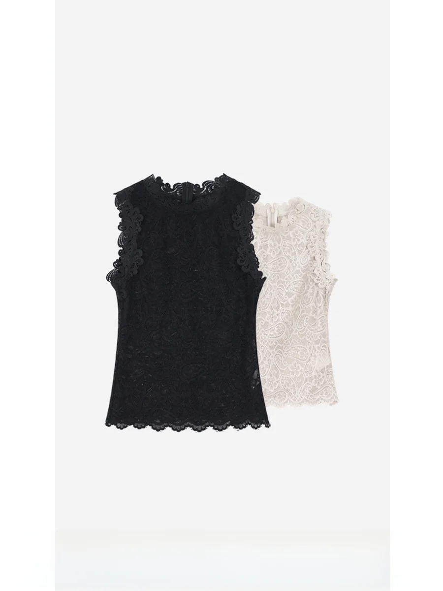 

Heavy Embroidery Lace Vest Women's Inner And Outer Wear 2026 New Style Commute Style Nylon Fabric round Neckline Spring Thin ...
