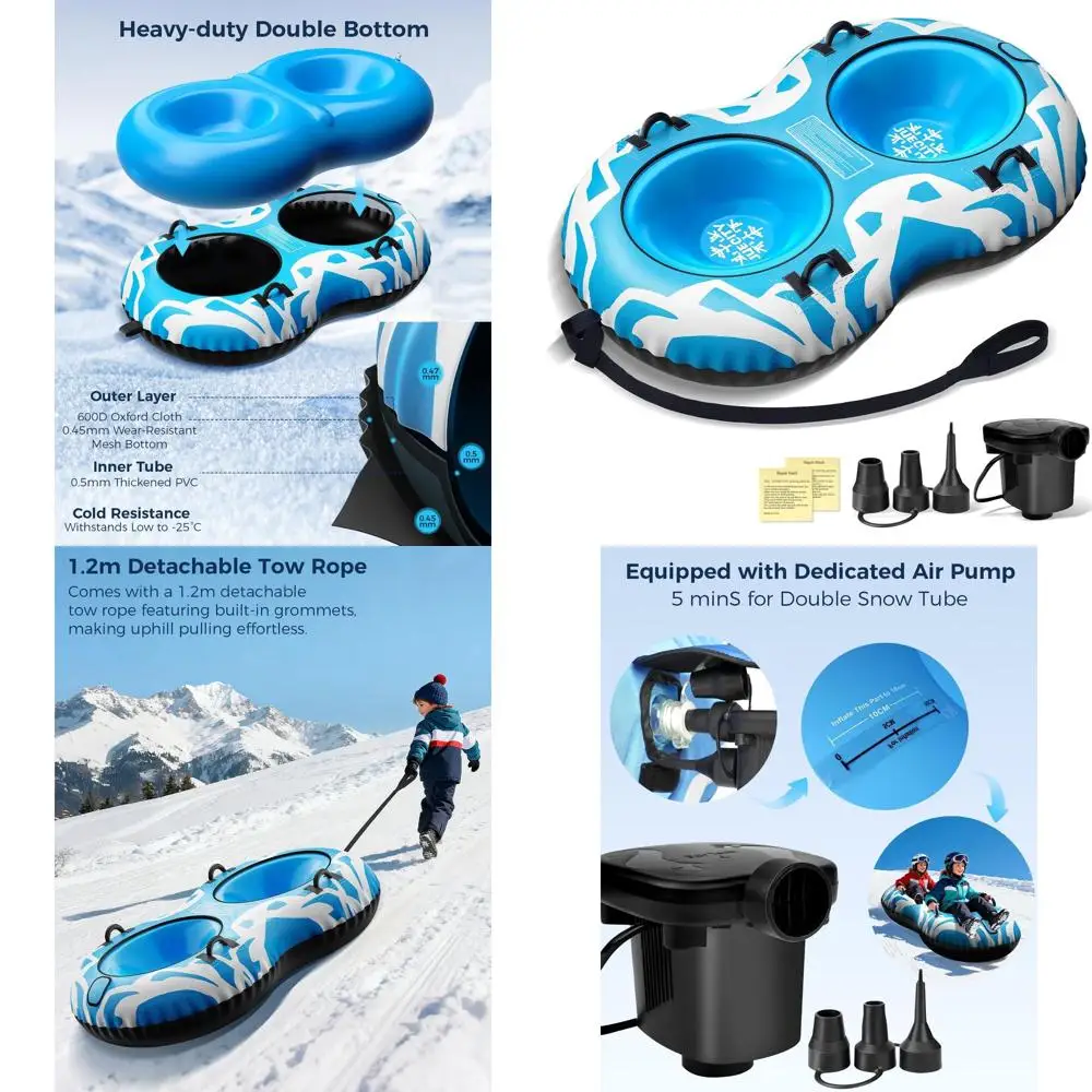 

Надувные двухслойные санки-ватрушка для снега, буксируемые, 68 дюймов, для 2 человек, сверхпрочные, для всех возрастов