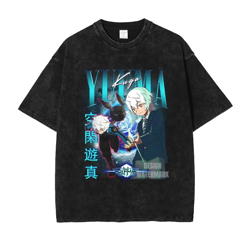 

Футболка Bandai Anime W-World T-Trigger, винтажная, с эффектом потертости, Kuga Yuuma, ретро-стритвир, мужская, 100% хлопок