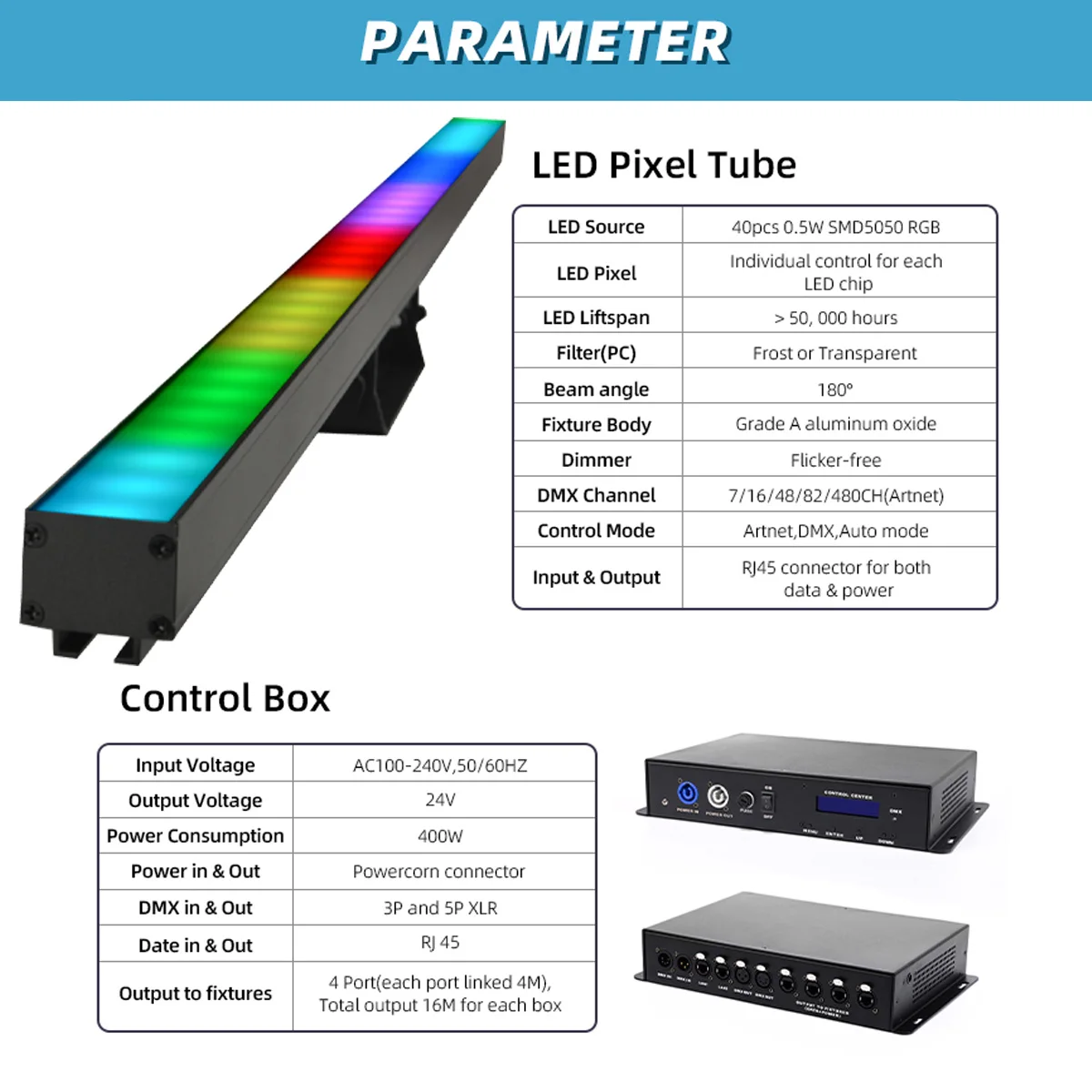 Bandes Lumineuses à LED RVB 3 en 1, Pixel Coloré, Effets de Scène, avec Boîtier de Contrôle Artnet Mode DMX 512, Adaptées au Bar de ix, 16 Pièces