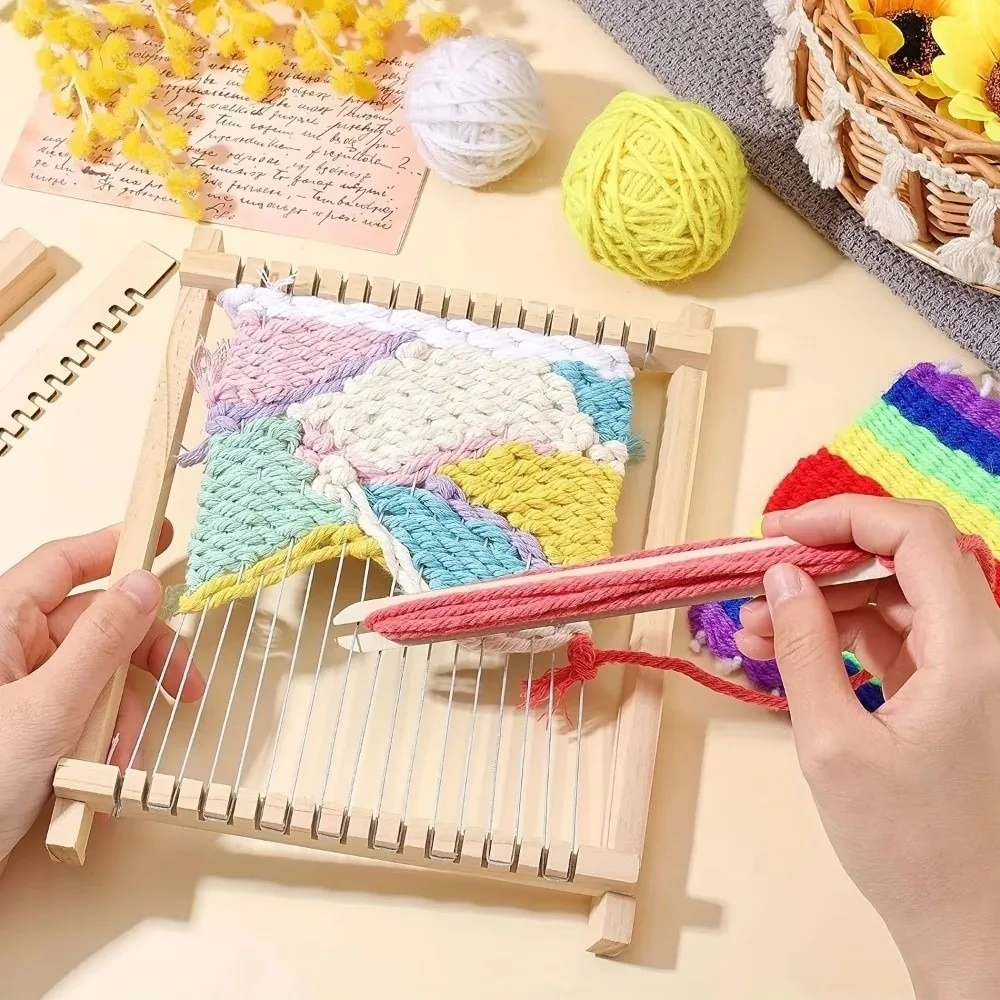 Traditional DIY Wooden Weaving Loom Starter Kit Hand-Woven Mini Knitting Machine Easy to Install Weaving Loom Kit for Kids