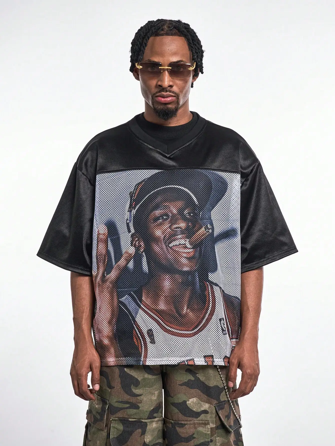 Maglia stampata, maglia da basket a maniche corte in rete traspirante