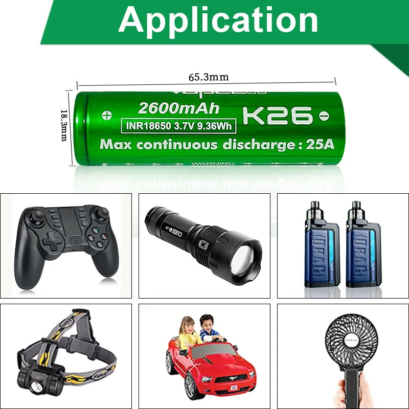 Novo 100% original vapcell k26 inr18650 2600mah bateria 3.7v 25a li-ion bateria recarregável lanterna para baterias de ventilador