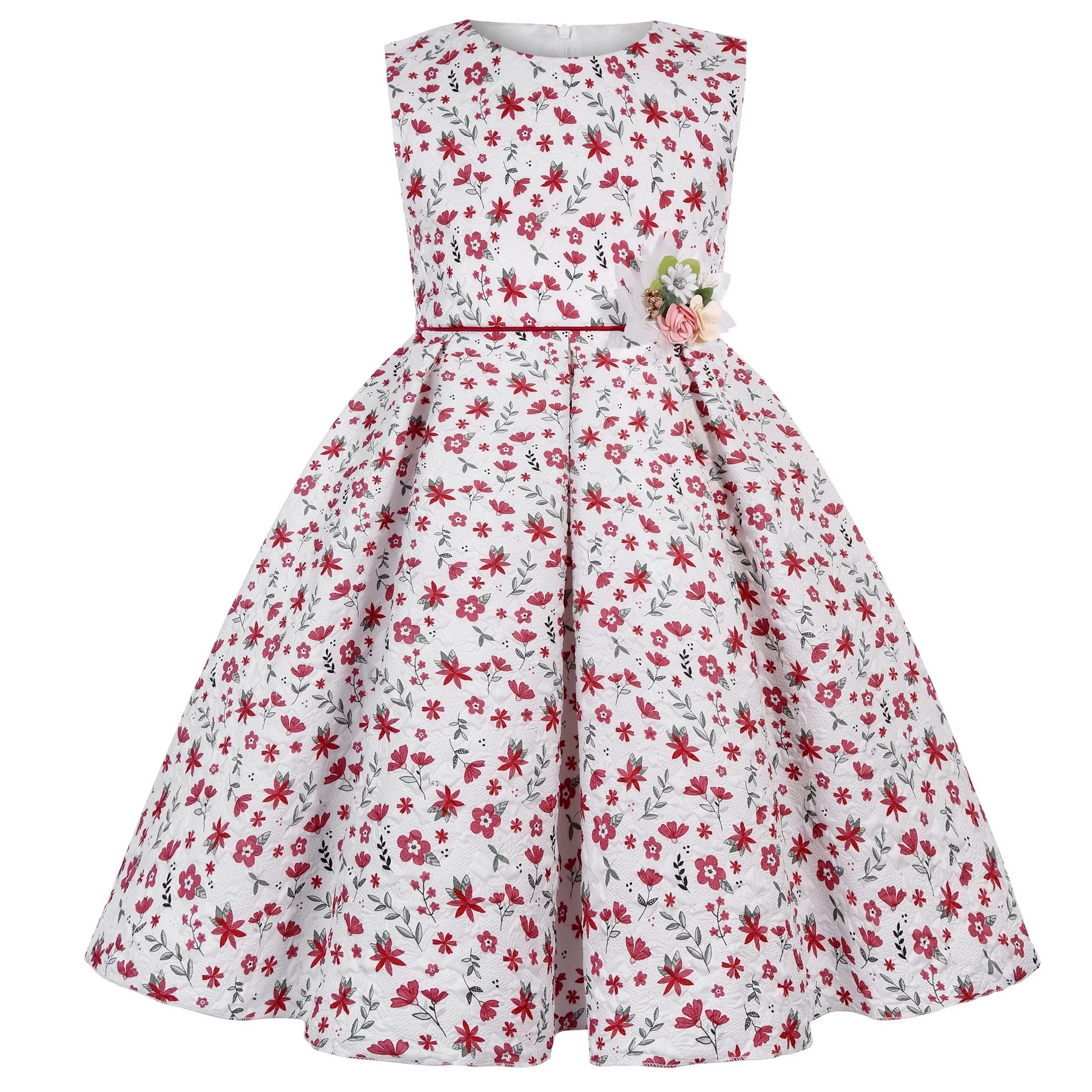 2 3 4 5 6 8 10 Years Crushed Flower Girls Dress Summer Sleeveless Bow Girls Princess Dress Birthday Party Gifts New Kids Clothes