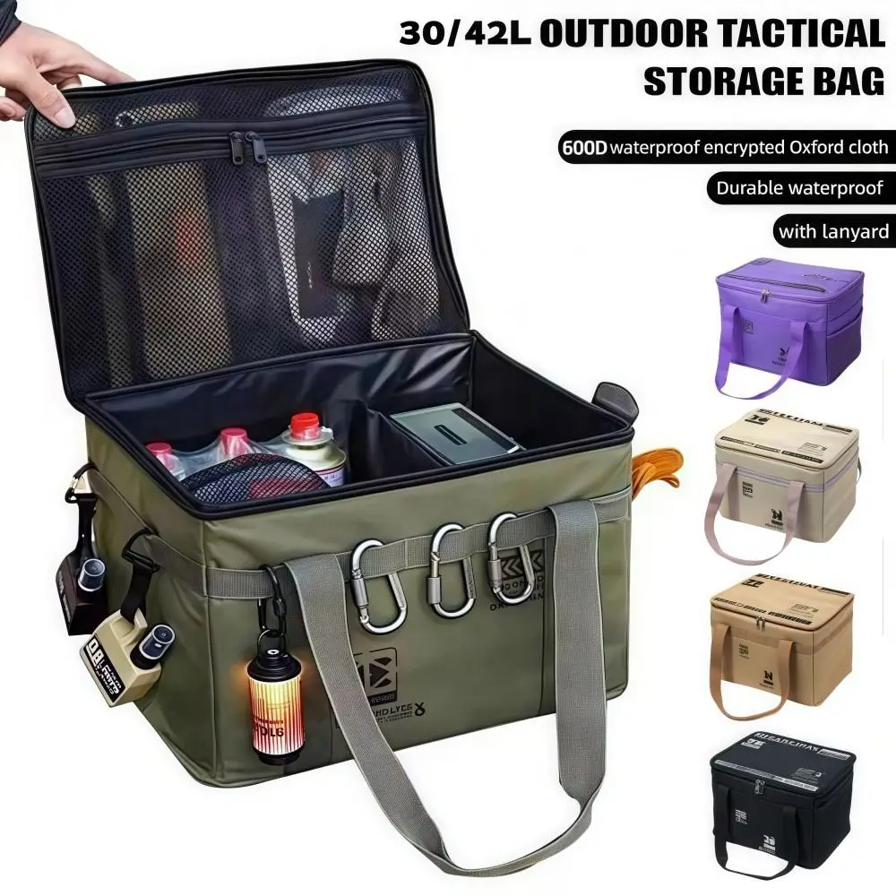 42L/30L Camping Storage Bag Large Capacity Foldable Picnic Storage Bag with Compartments 600D Oxford Fabric Trunk Storage Bag