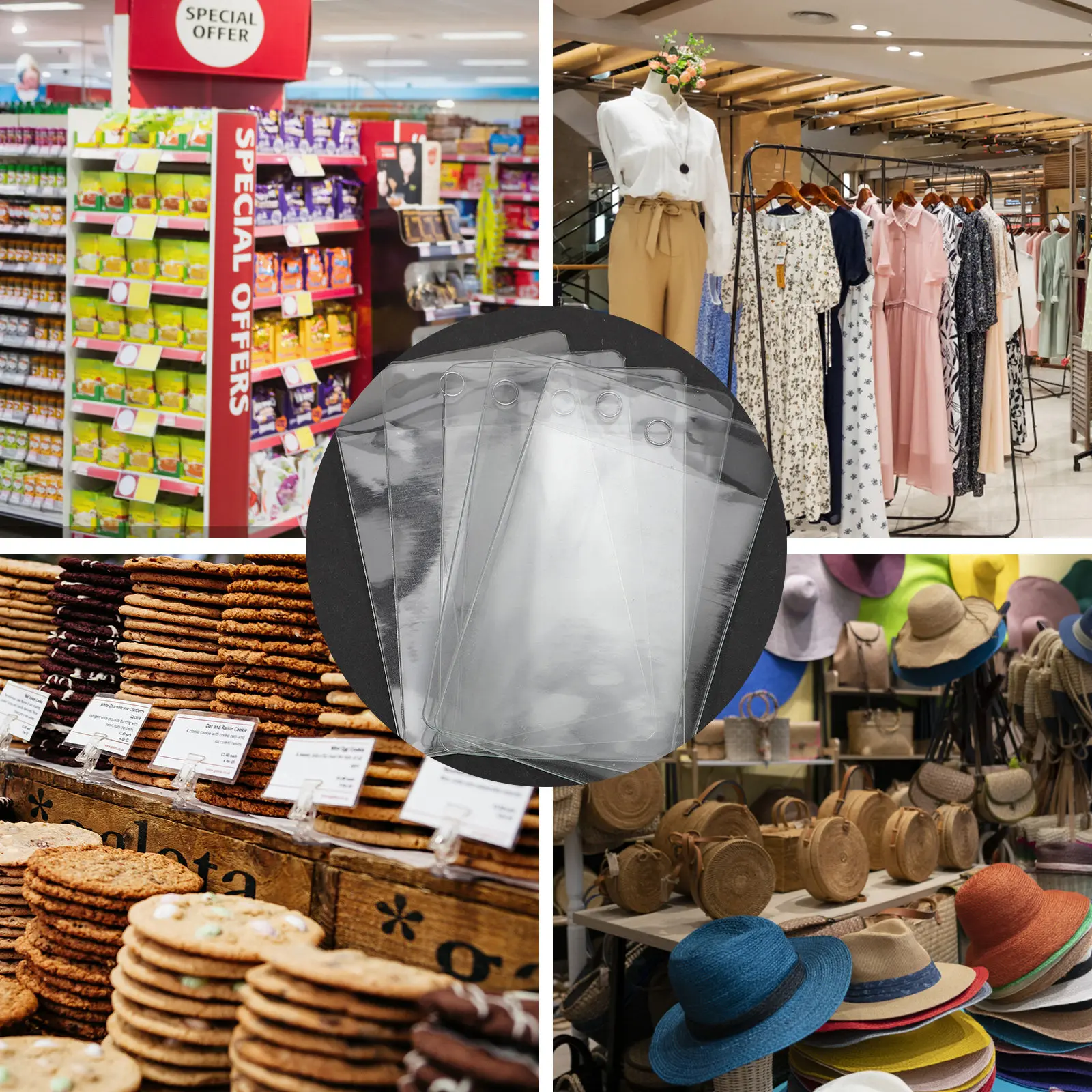 

100Pcs PVC Card Pockets Transparent Reusable Protective Label Covers for Office Warehouse School Organizing Index Cards Card