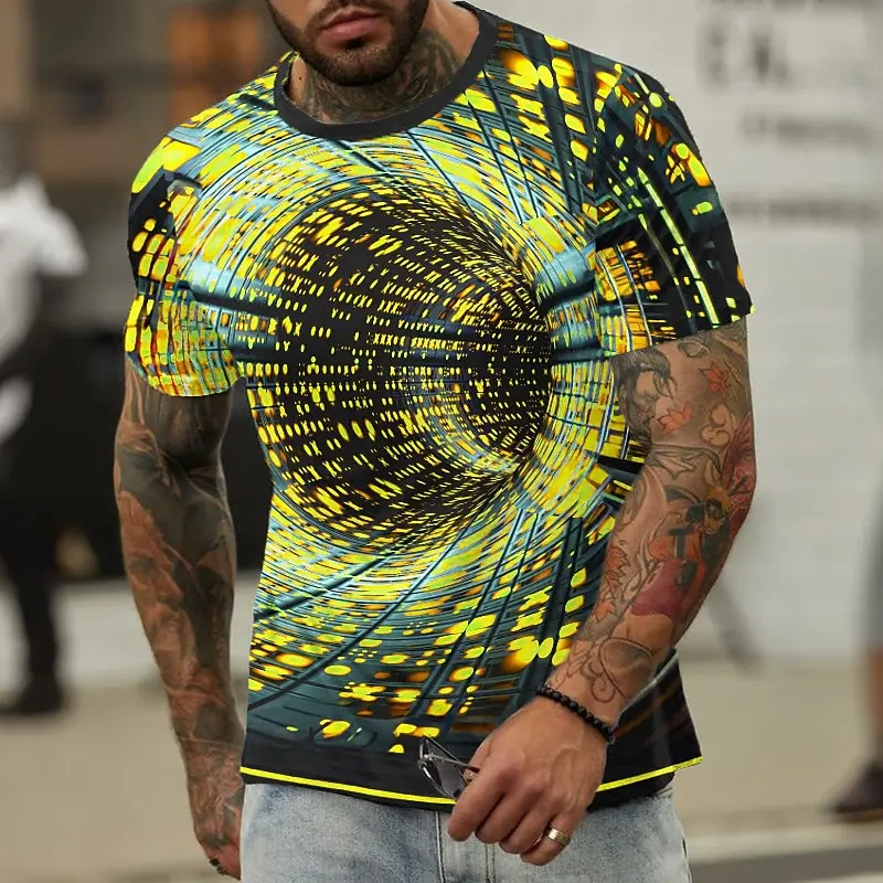 Men's Geometric Technology Waves Abstract T-Shirt Fashion Men Women 3D Short Sleeve t shirt Casual Crew Neck Top Summer Clothing