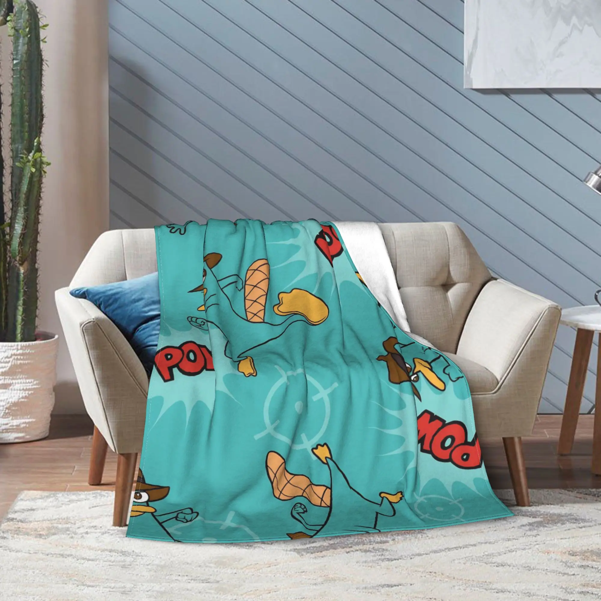 Phineas and Ferb Perry the Platypus الكرتون البطانيات الصوف الديكور وكيل P متعددة الوظائف فائقة النعومة رمي بطانية للمكتب #4