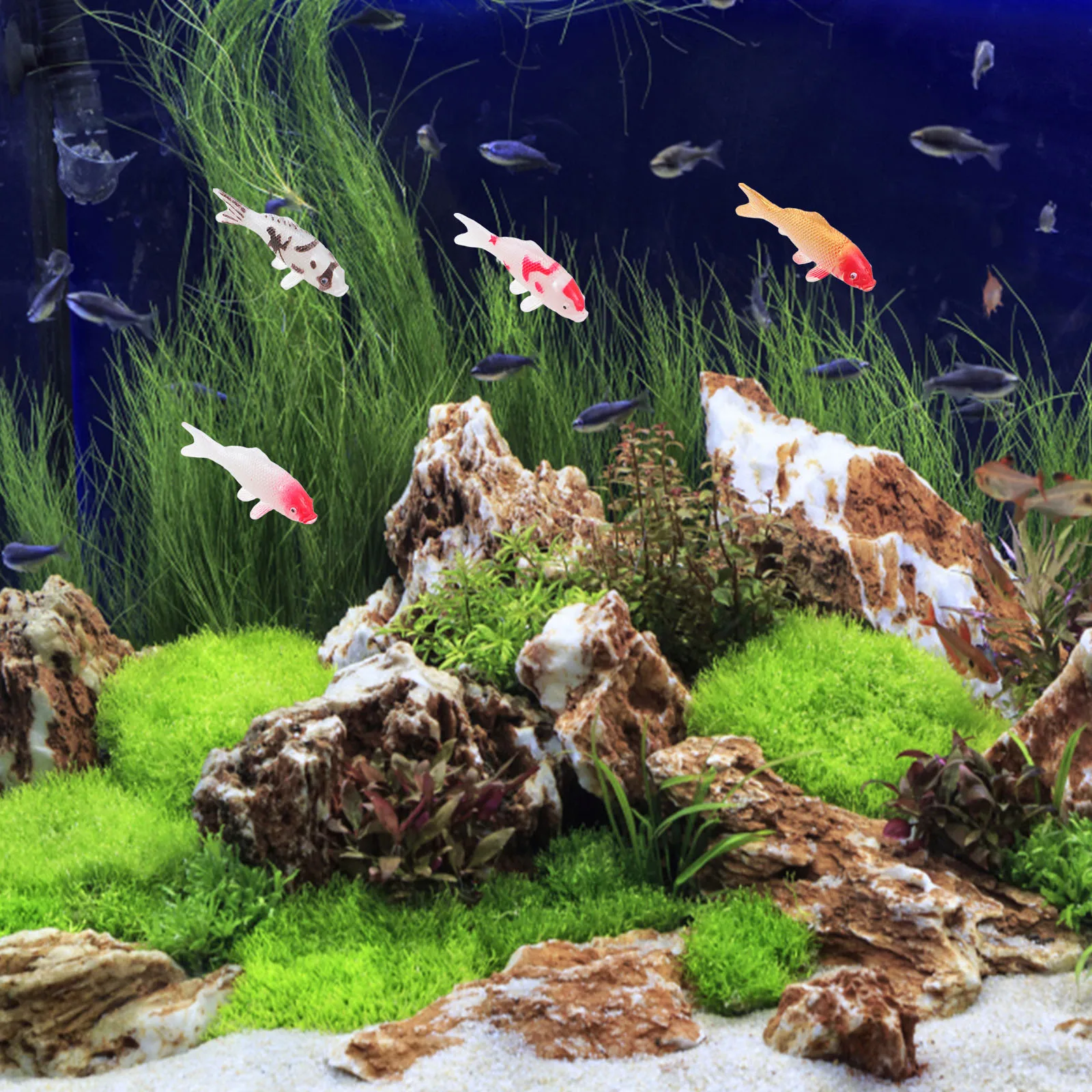 

4pcs Mini Simulated Koi Fish Lifelike PVC Figurines Aquarium Decor Novelty Desk Ornaments Fish Tank Decorations Compact