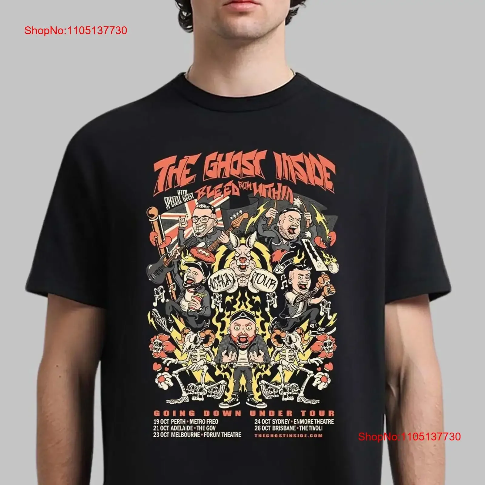 The Ghost Inside With Bleed From Within Going Down Unde Australia Tour 2025 T Shirt vintage Washed Unisex Stretched Comfortable