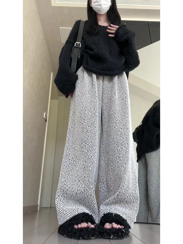 

Women's Autumn Winter High Waist Straight Leg Pants Fleece Lined Wide Leg Trousers Casual Commute Style Fashion