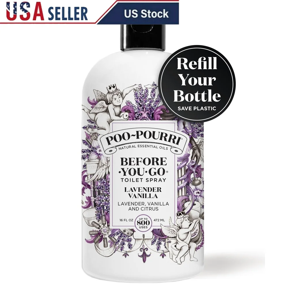 

Lavender Vanilla Air Toilet Spray Refill 16oz Odor Eliminator Plant Based Up to 800 Uses Fresh Scent Cruelty Free