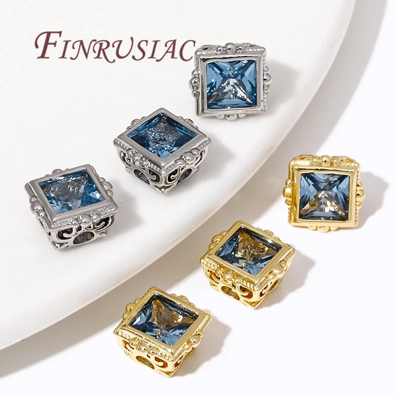 18K Gold Plated Square Spacer Bead,Brass with Zircon Beads,Metal Loose Beads,Separators For Bead,DIY Jewelry Making Supplies
