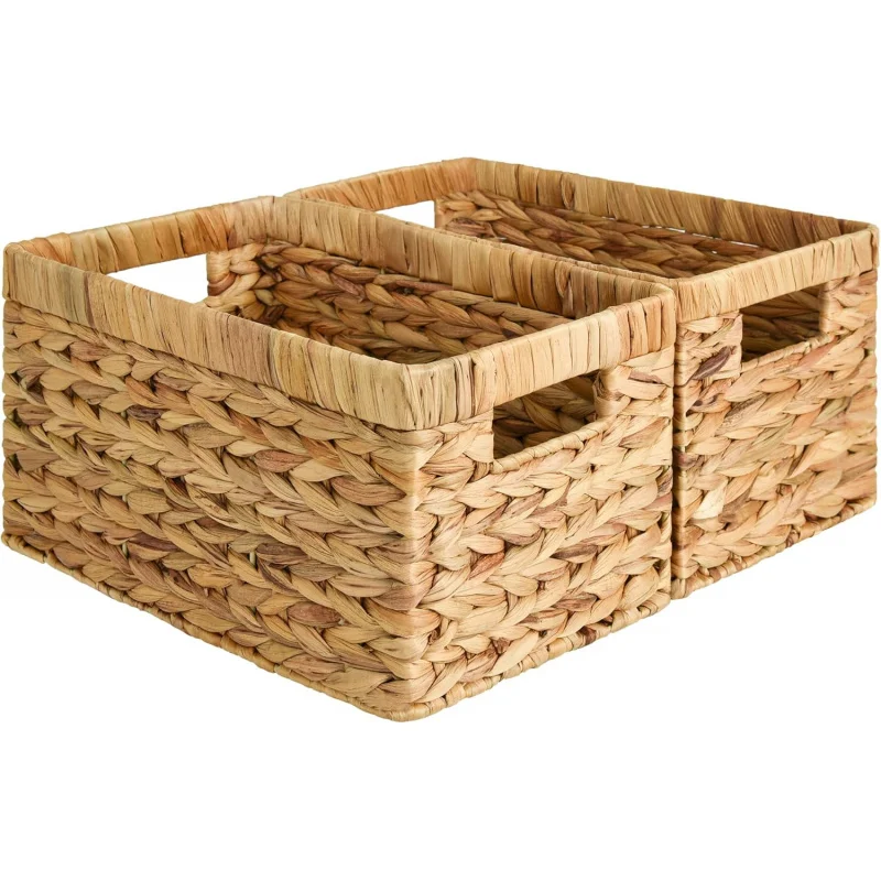 

Medium Natural Water Hyacinth Storage Baskets, 2-Pack - with Built-in Handles, Versatile Organizers for Shelves & Home Decor