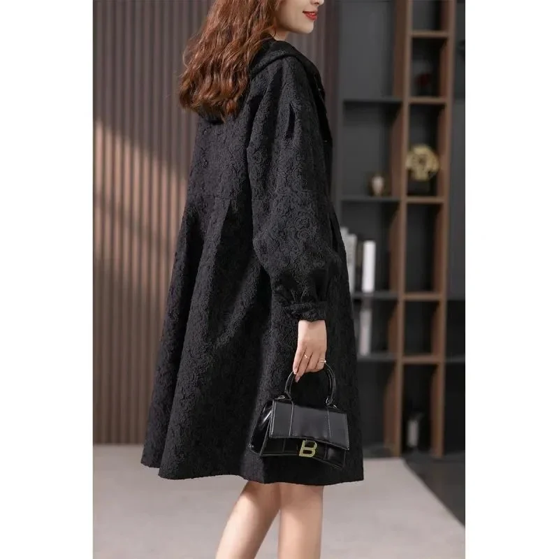 High Quality Trench Coat Women Mid Length 2023 Spring Autumn New Korean Version Long Sleeved Waistband Slim Jacquard Outerwear