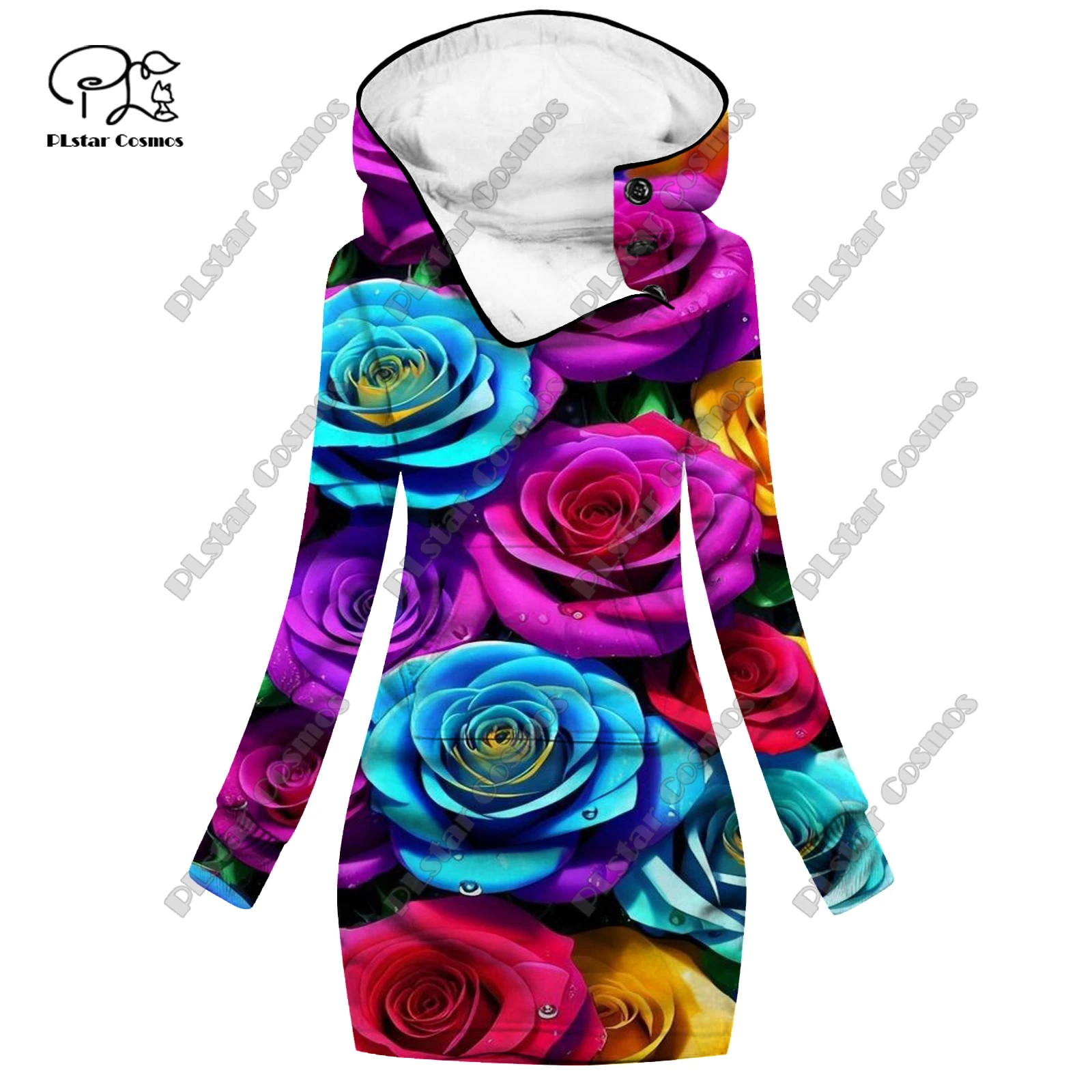 

PLstar Cosmos 3D printed women's open tube sweater dress with colorful flowers and roses pattern leisure and slimming series H2