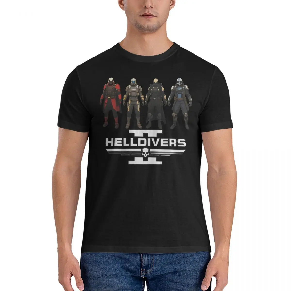 THE MAN T Shirts Men's Cotton Vintage T-Shirt O Neck Helldivers Tees Short Sleeve Clothing Summer