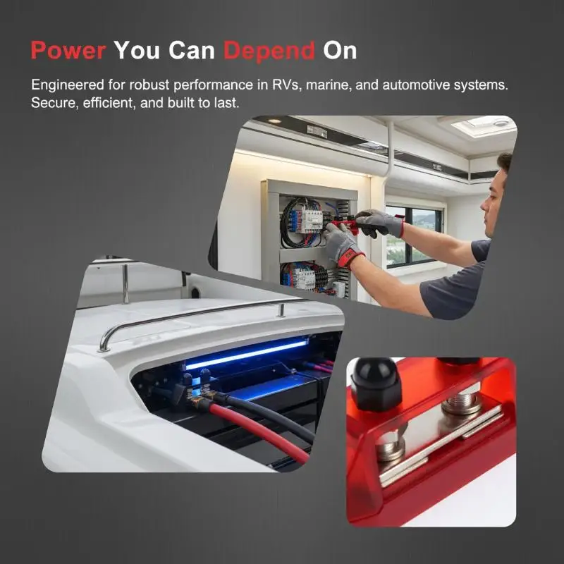 M8 M10 Power Busbar Distribution Panel DC Battery Terminal Connector Heavy Duty Dual Stud for RV Boat Solar Car