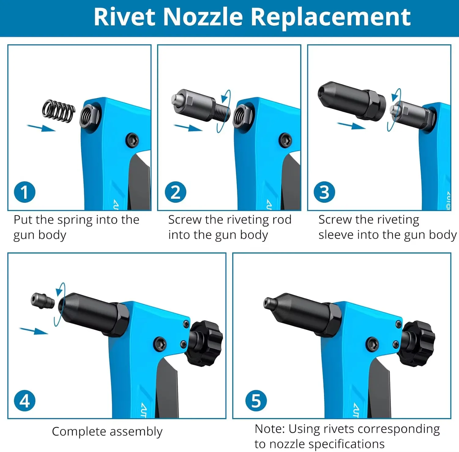 طقم مكسرات تثبيت ، 2 في 1 ، 10 إنش ، احترافي صغير ، مقبض فردي ، أداة مسدس ببرشام مع 40 ، مكسرات ، 40 قطعة ، مسدس