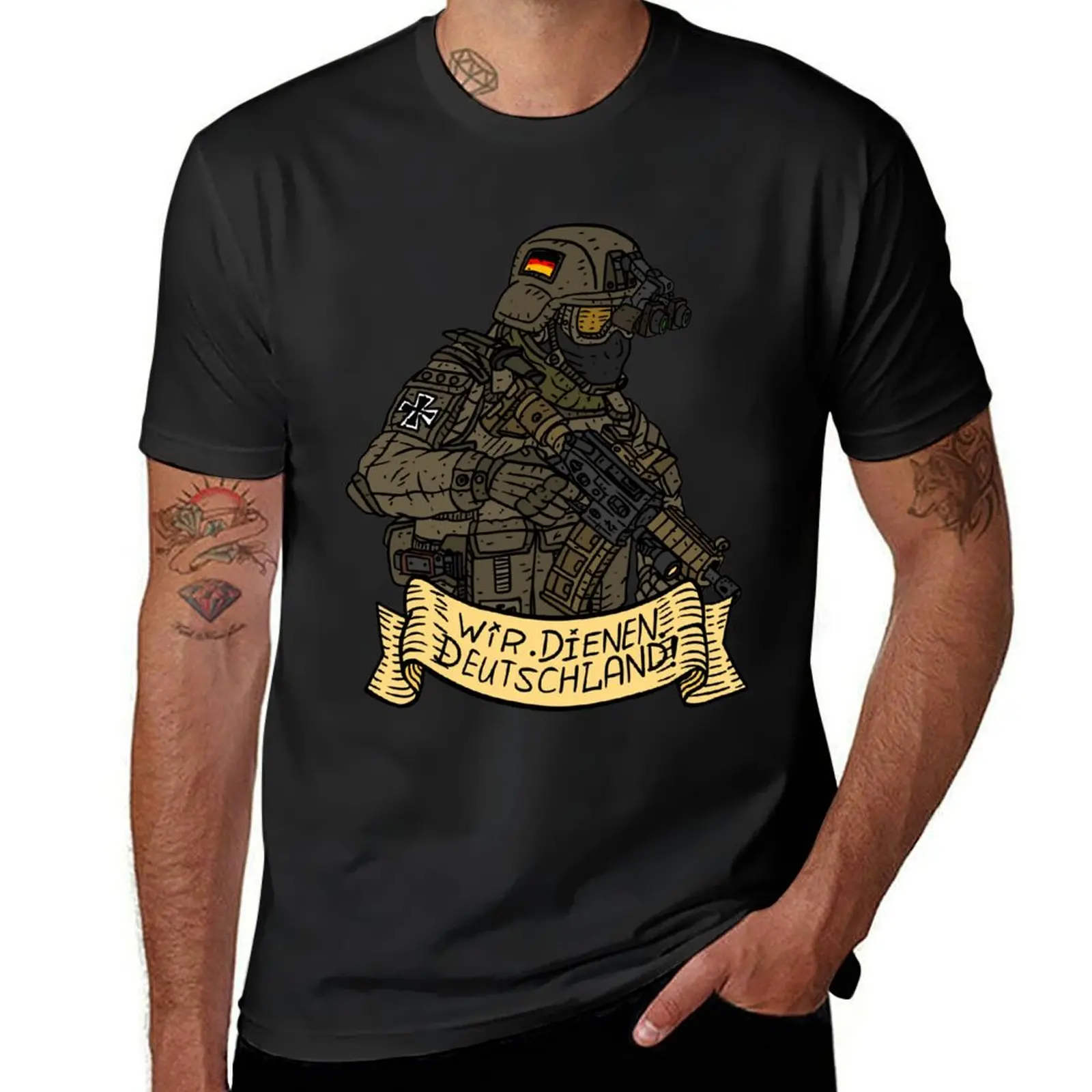 german bundeswehr soldier, armed forces of germany. with motto. T-Shirt oversized sports fans mens vintage t shirts