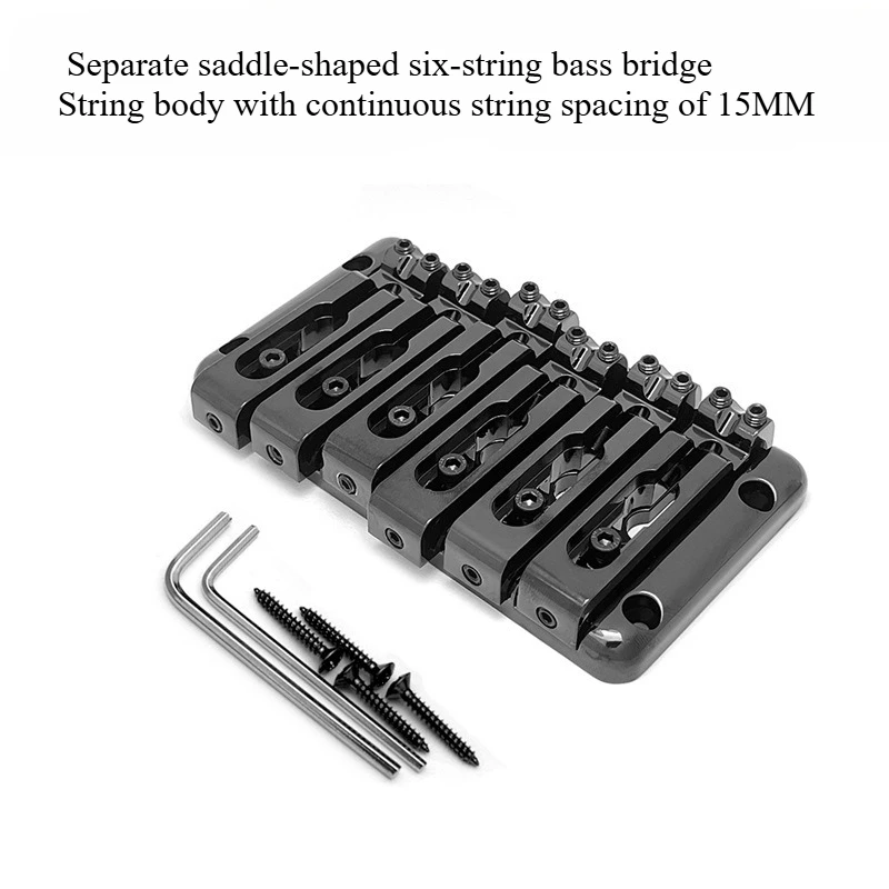 15mm String Spacing 6-String Split Saddle Bass Bridge 108*60mm Through-Body Fixed Bass Guitar Bridge Replacement Parts