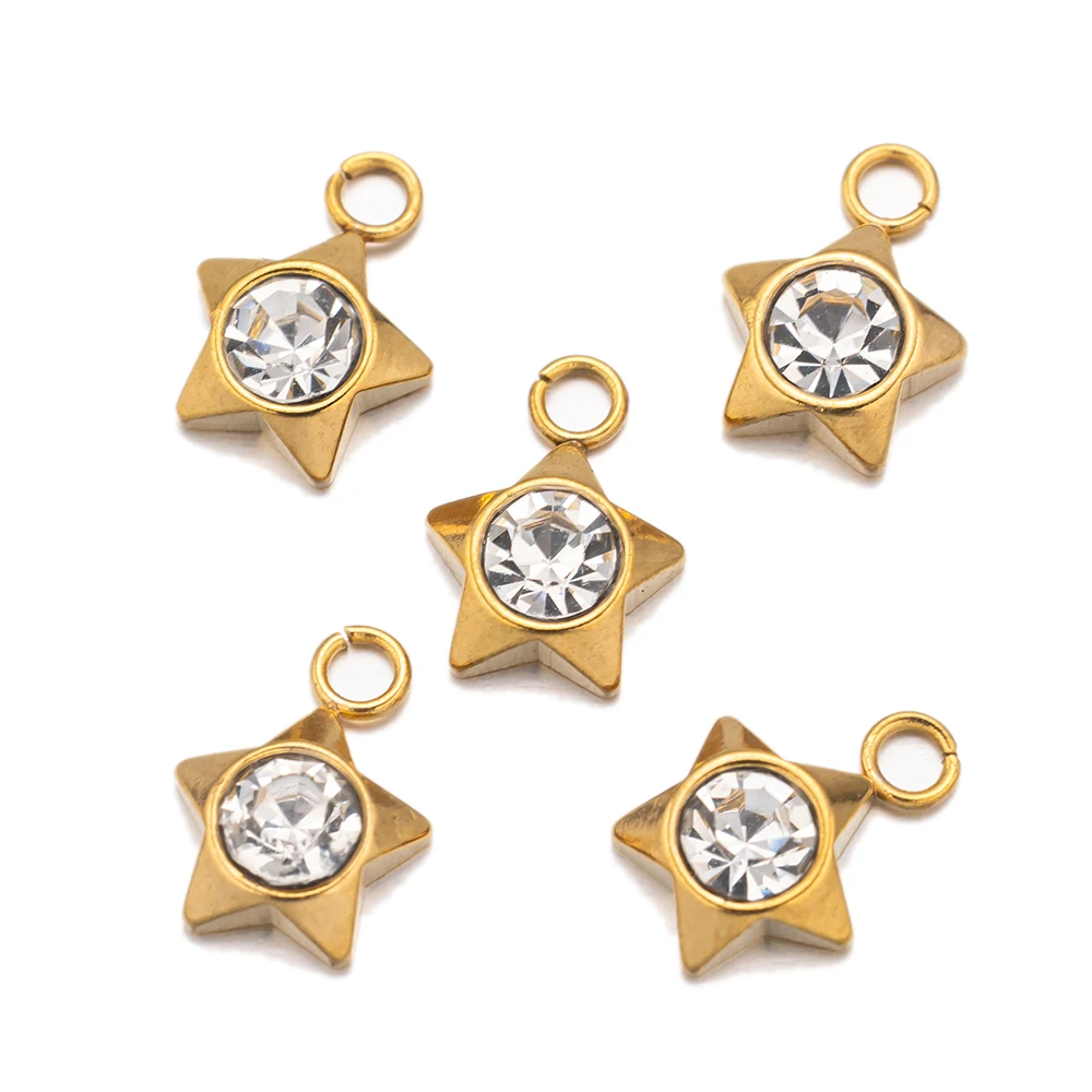 10pcs Gold Stainless Steel Zirconia Heart Star Charms for DIY Earring Bracelet Necklace Jewelry Making Accessories No Fade